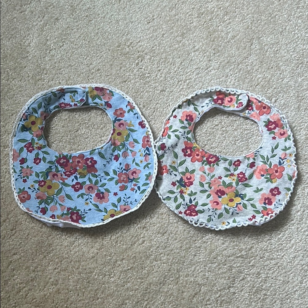 Floral Baby Bib Set - Blue and Gray